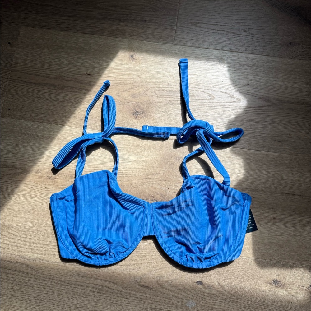 Blue Ribbed Bikini Top